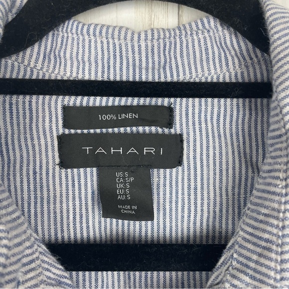 Tahari 100% linen button down striped blouse small - Picture 2 of 4